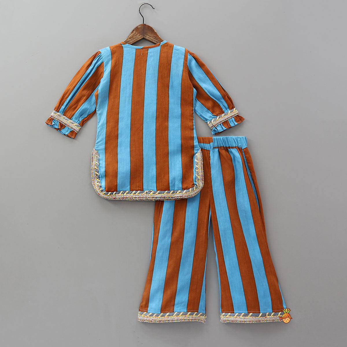 Dual Tone Striped Kurti And Palazzo With Dupatta