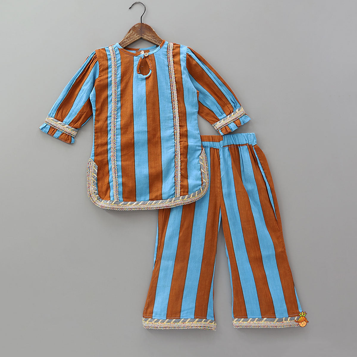 Dual Tone Striped Kurti And Palazzo With Dupatta