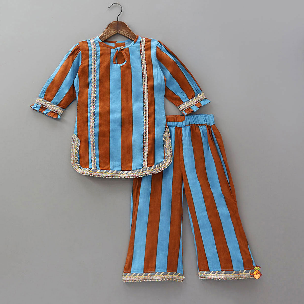 Dual Tone Striped Kurti And Palazzo With Dupatta
