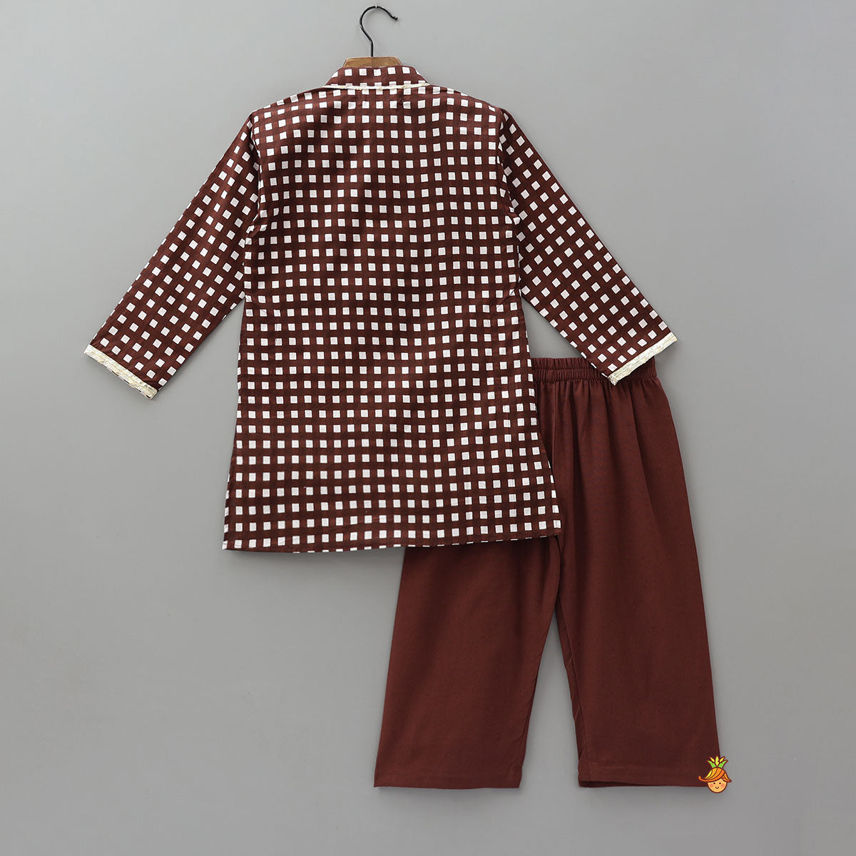 Checked Lace Detailed Kurta With Pyjamas