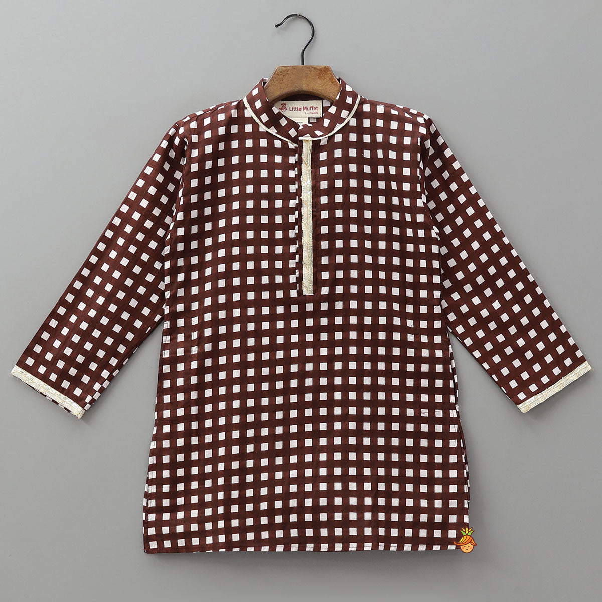 Checked Lace Detailed Kurta With Pyjamas