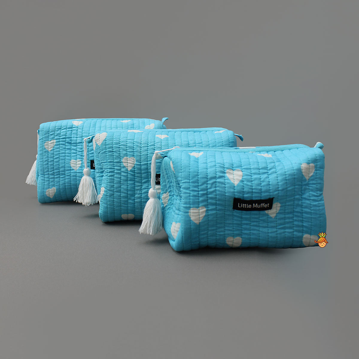 Heart Printed Pouch Bags - Set of 3