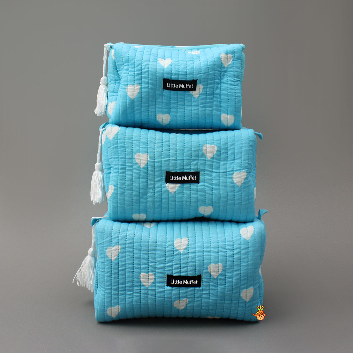 Heart Printed Pouch Bags - Set of 3