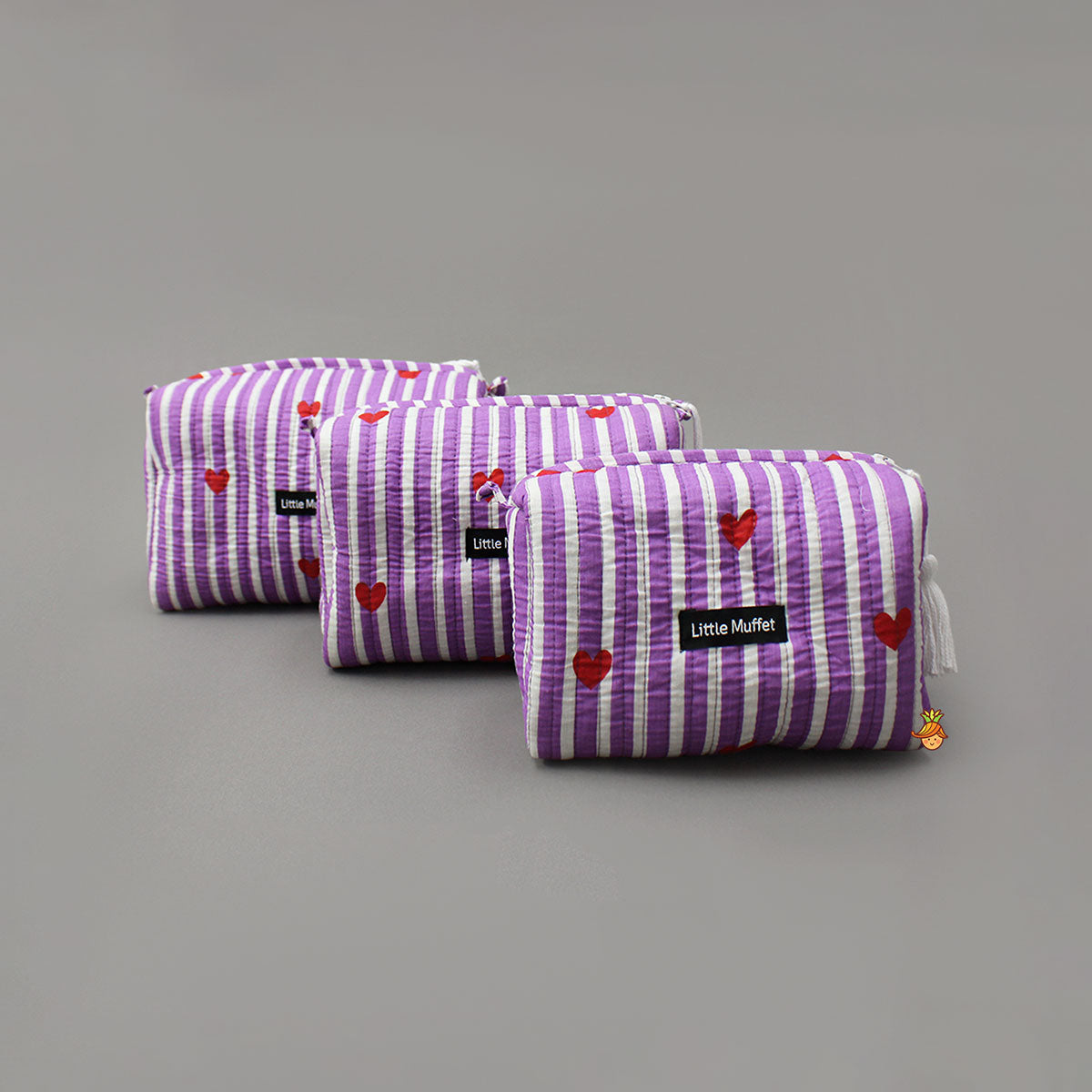 Pretty Striped Printed Pouch Bags - Set of 3
