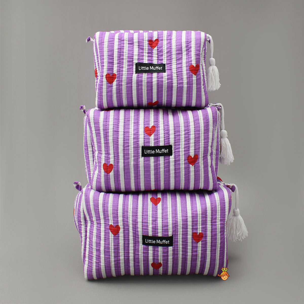 Pretty Striped Printed Pouch Bags - Set of 3
