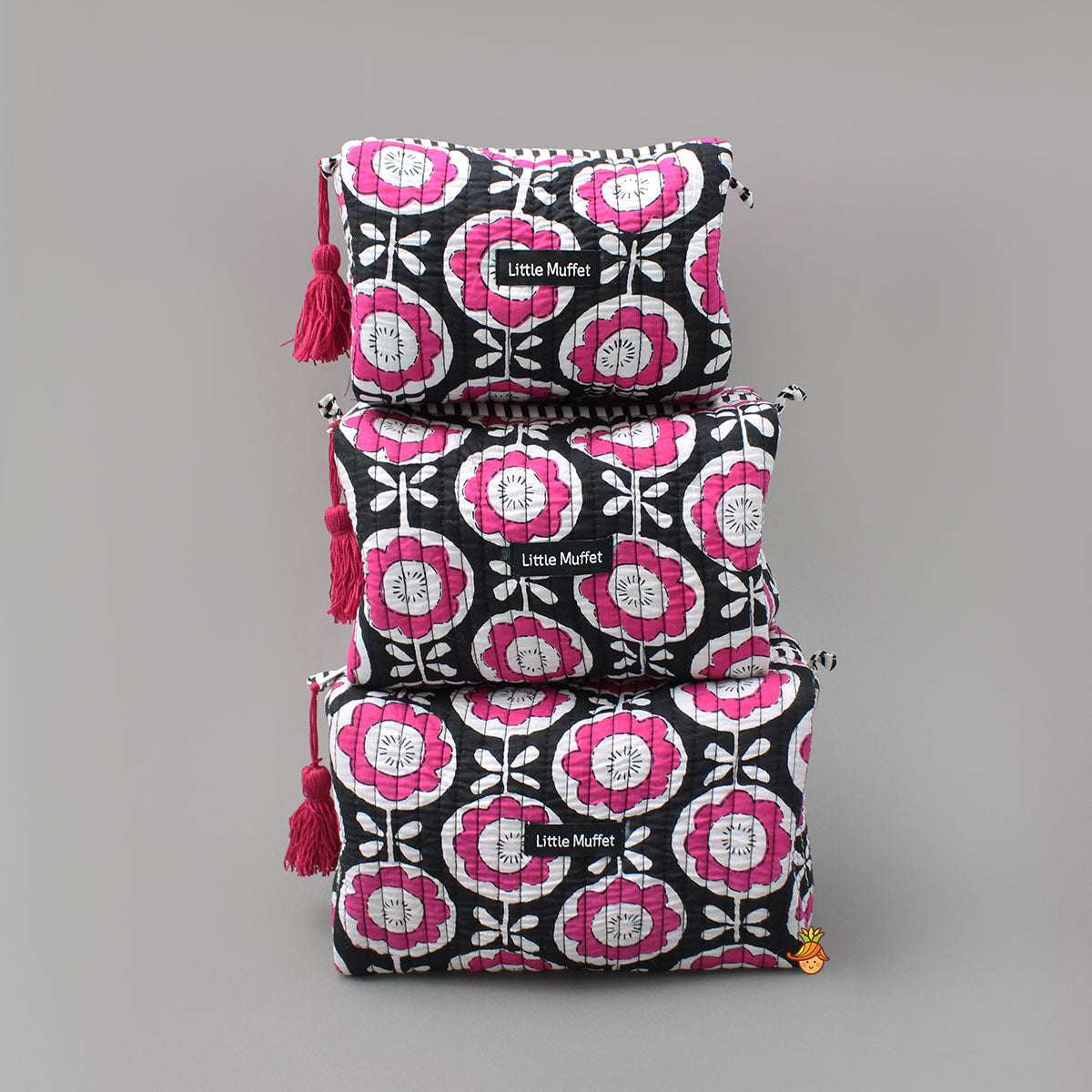 Floral Printed Pouch Bags - Set Of 3