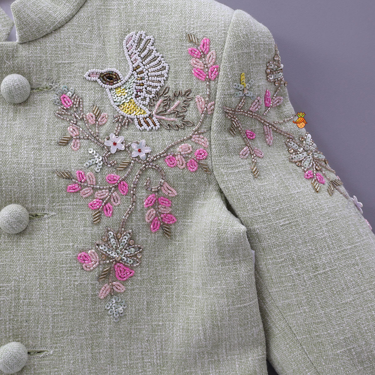 Stylish Bird And Floral Embroidered Sherwani With Pyjama