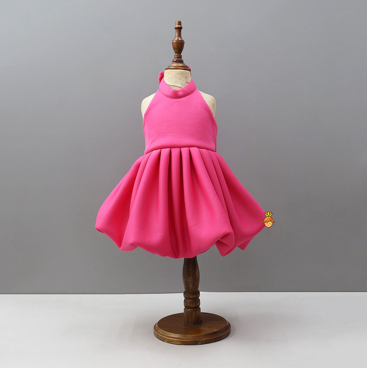 Balloon Halter-Neck Dress With Back Bow Detailing