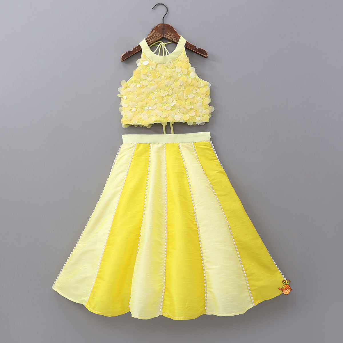 Charming Sequined Halter Neck Crop Top And Lehenga