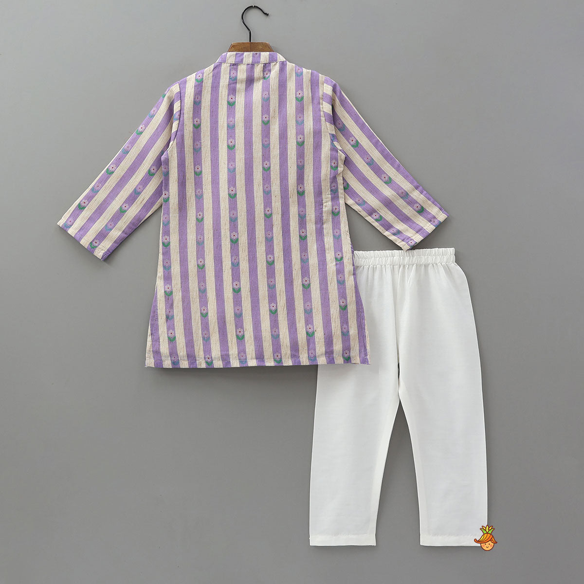 Striped And Floral Printed Kurta With Pyjama