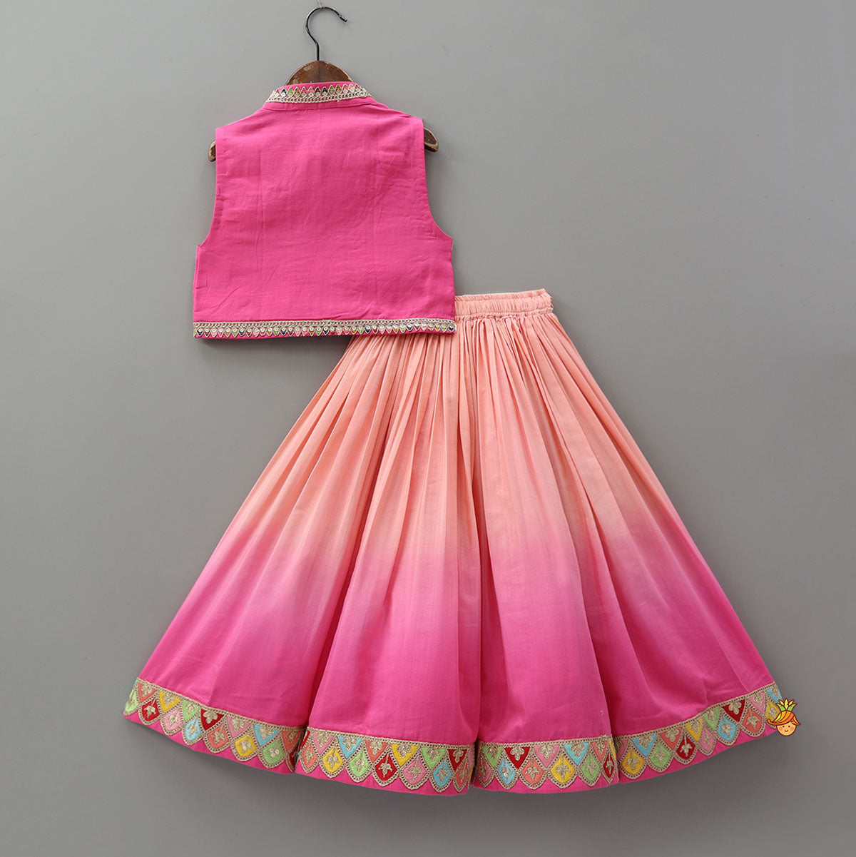 Lace Detailed Top With Ombre Lehenga And Sheer Dupatta