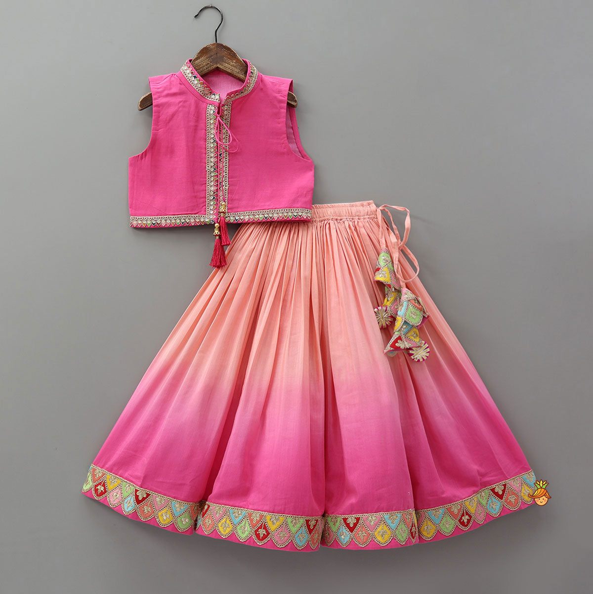Lace Detailed Top With Ombre Lehenga And Sheer Dupatta