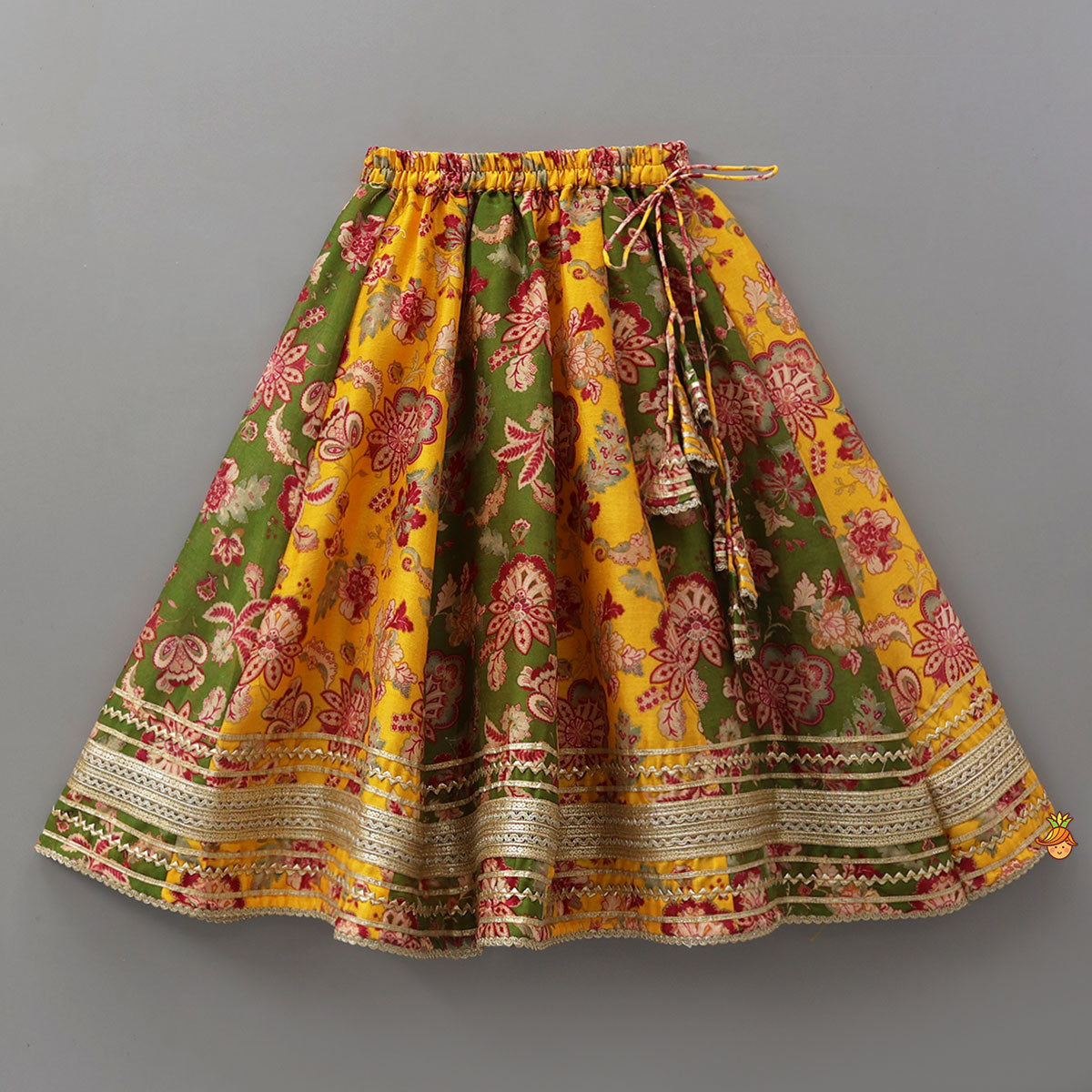 Floral Print Embellished Top With Panelled Flared Lehenga