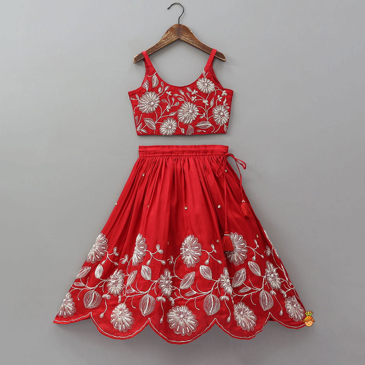Gorgeous Strappy Crop Top With Scalloped Lehenga