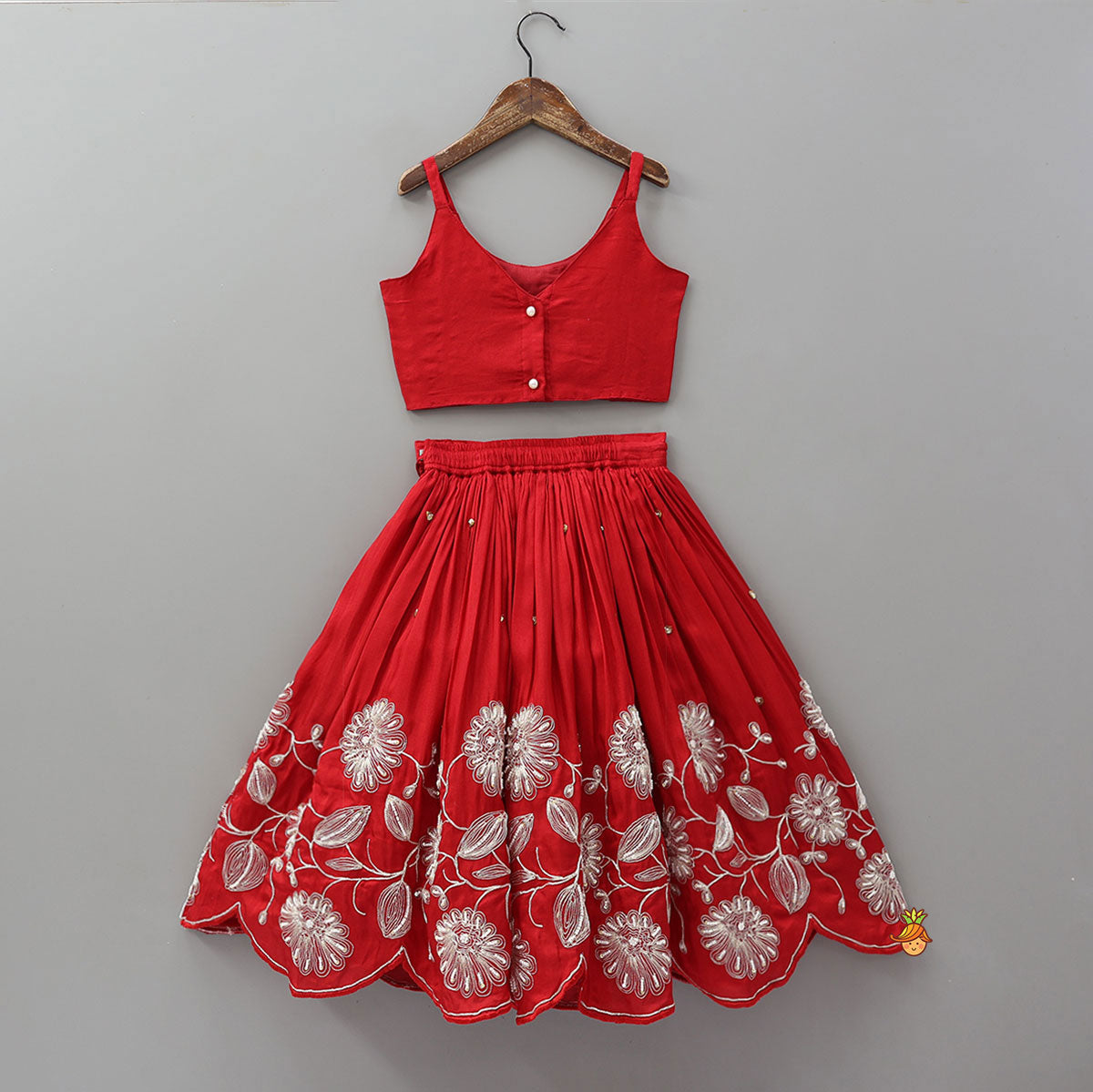 Gorgeous Strappy Crop Top With Scalloped Lehenga