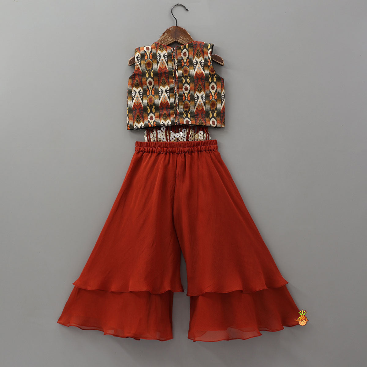 Multiple Hanging Tassel Detail Crop Top And Layered Palazzo