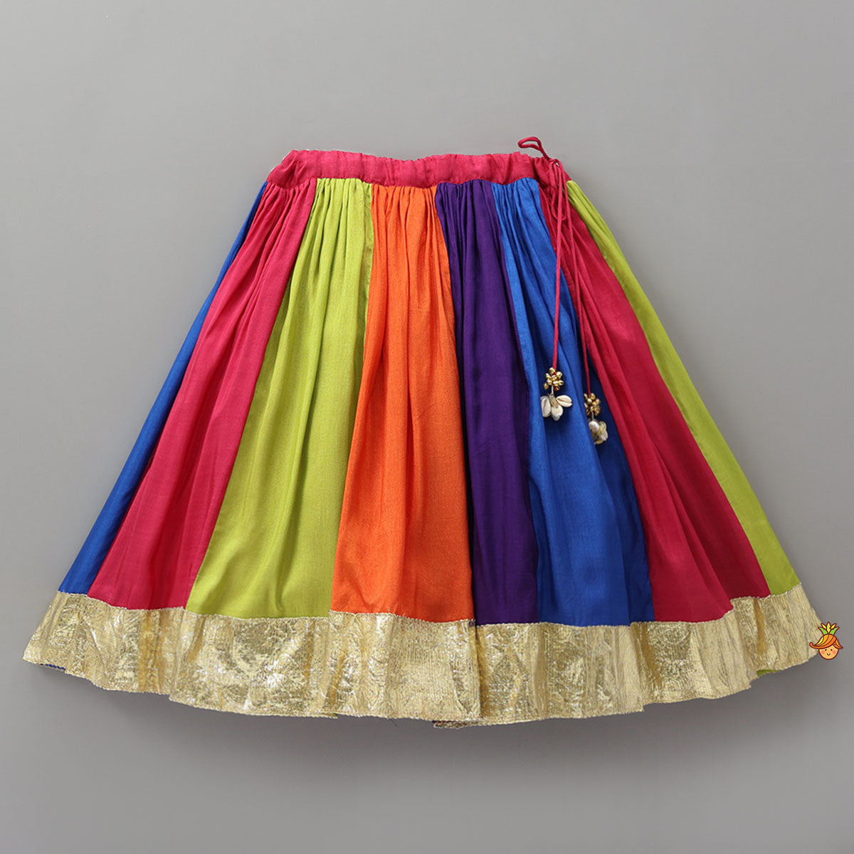 Floral Embroidered Top With Flared Panelled Lehenga And Potli Bag