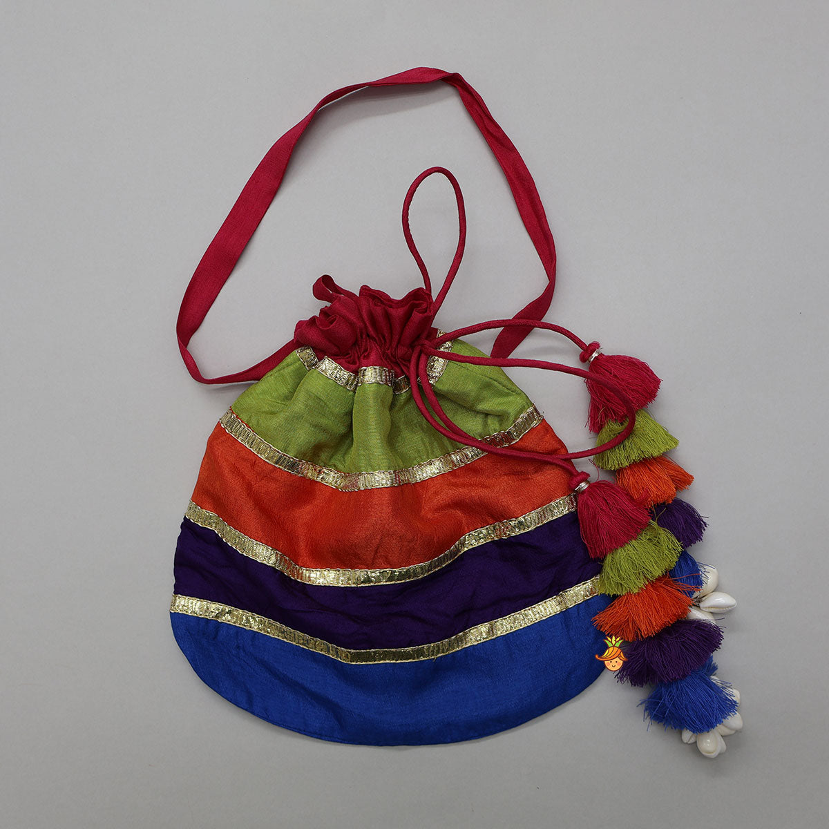 Floral Embroidered Top With Flared Panelled Lehenga And Potli Bag