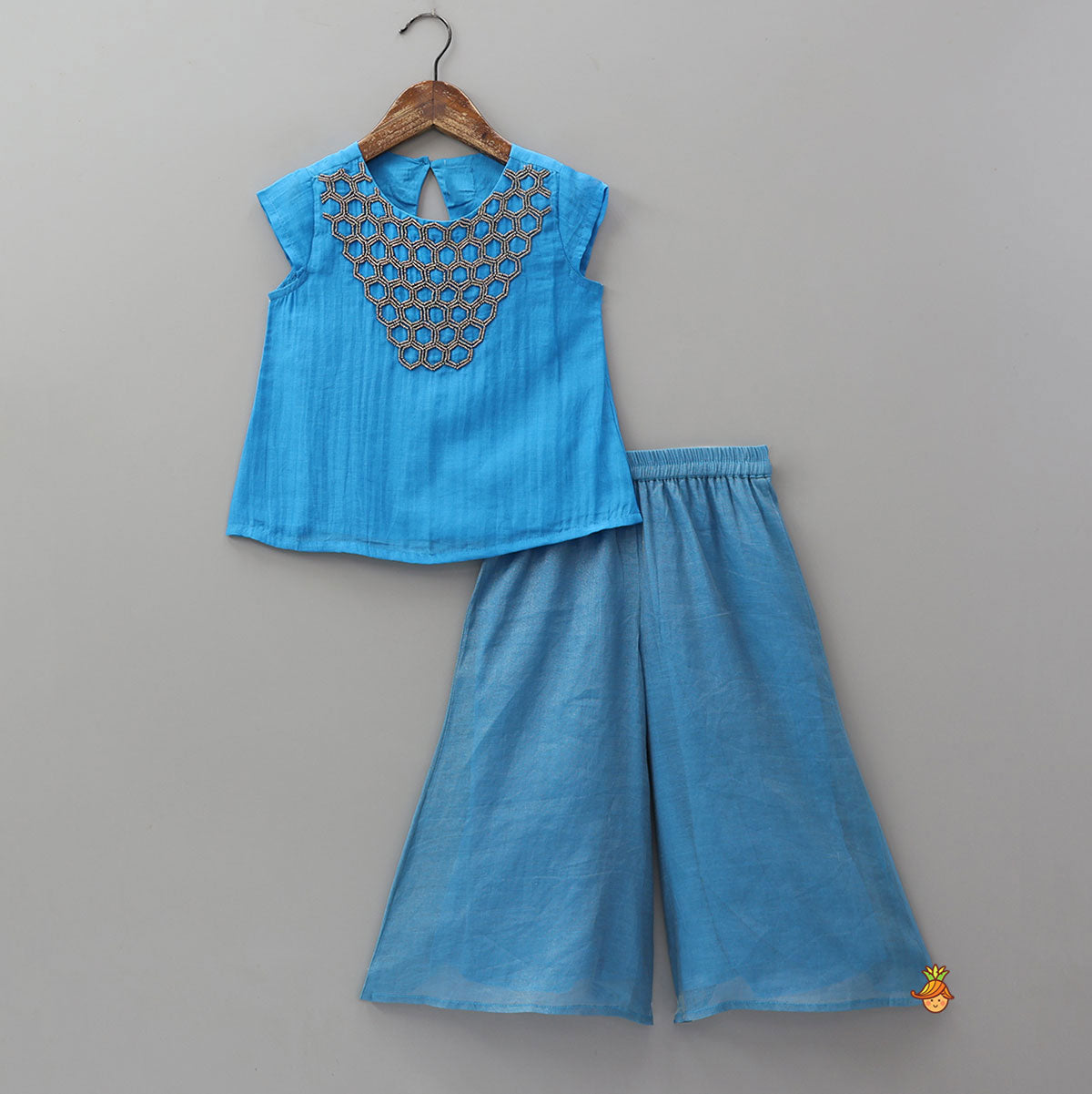 Pretty Embroidered Top With Shimmery Palazzo