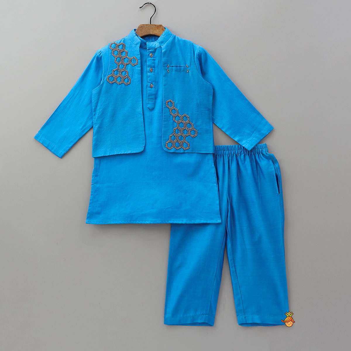 Vibrant Ethnic Kurta With Matching Jacket And Pocket Pyjama