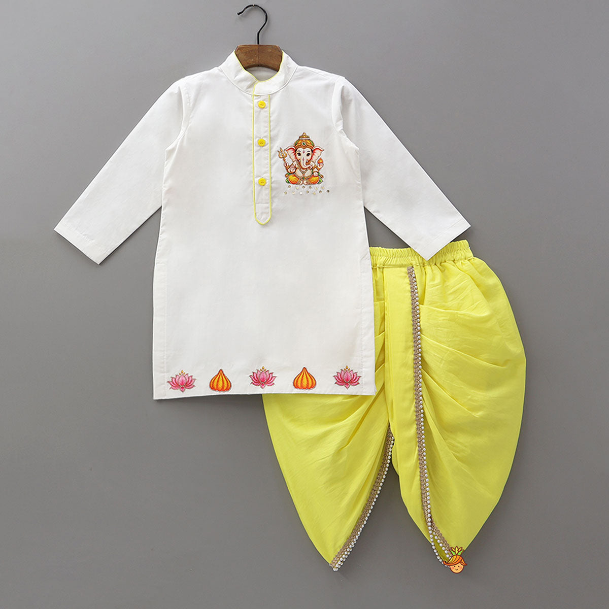 Festive Ganesha Motif Kurta With Embellished Dhoti