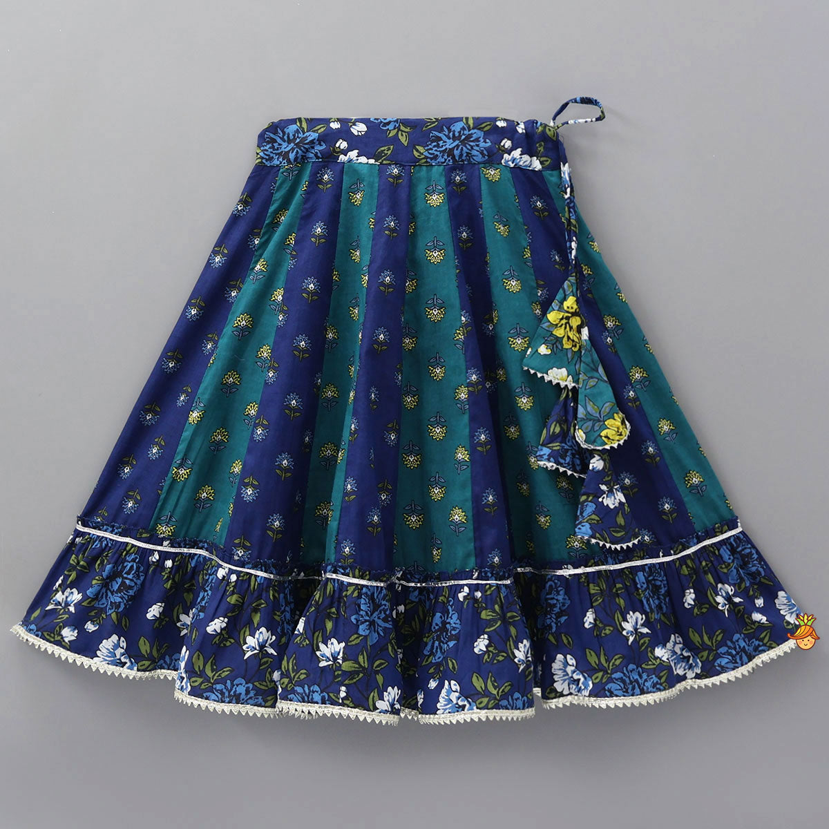 Floral Printed Stylish Top With Panelled Flared Lehenga And Dupatta