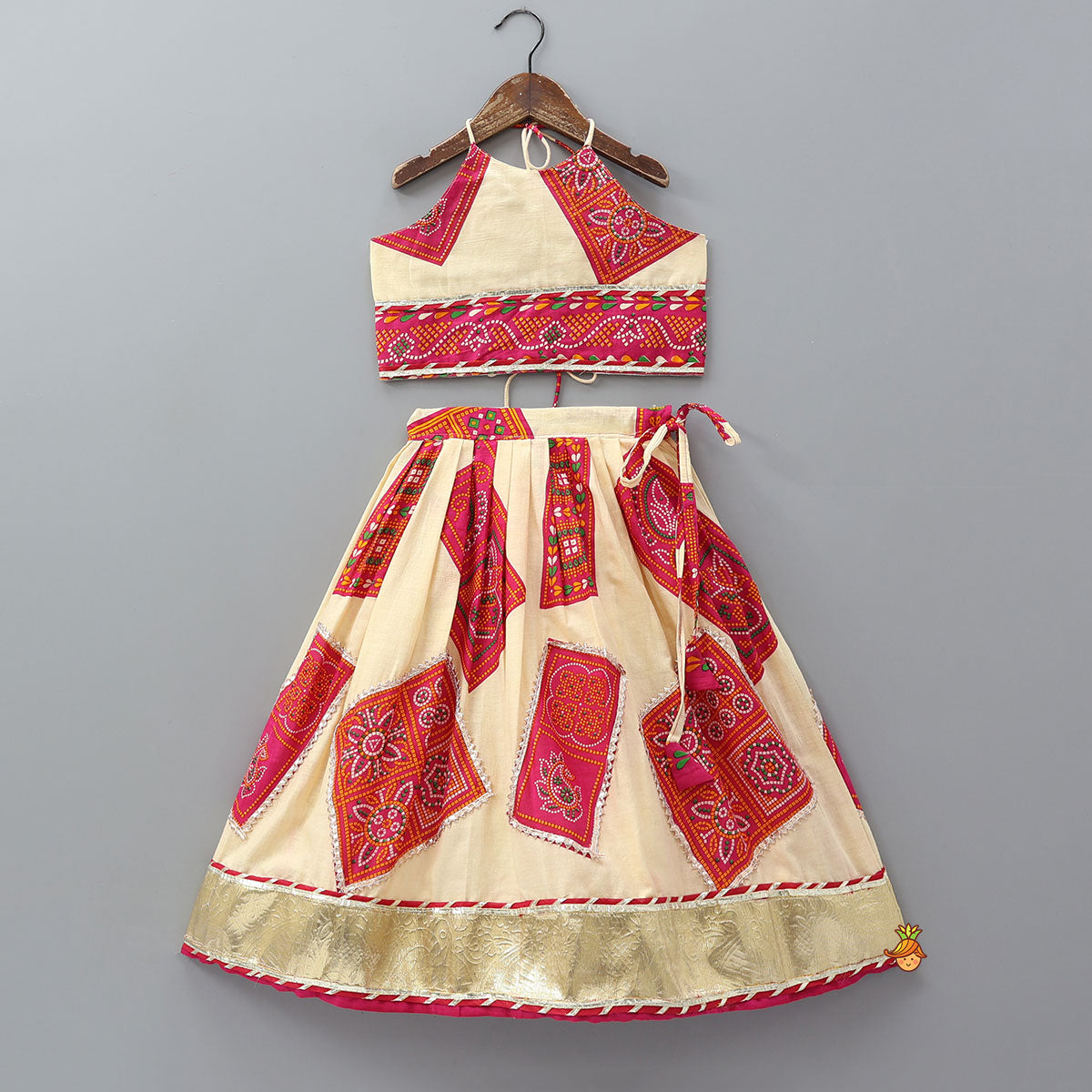 Tie-Up Back Bandhani-Printed Top And Lehenga