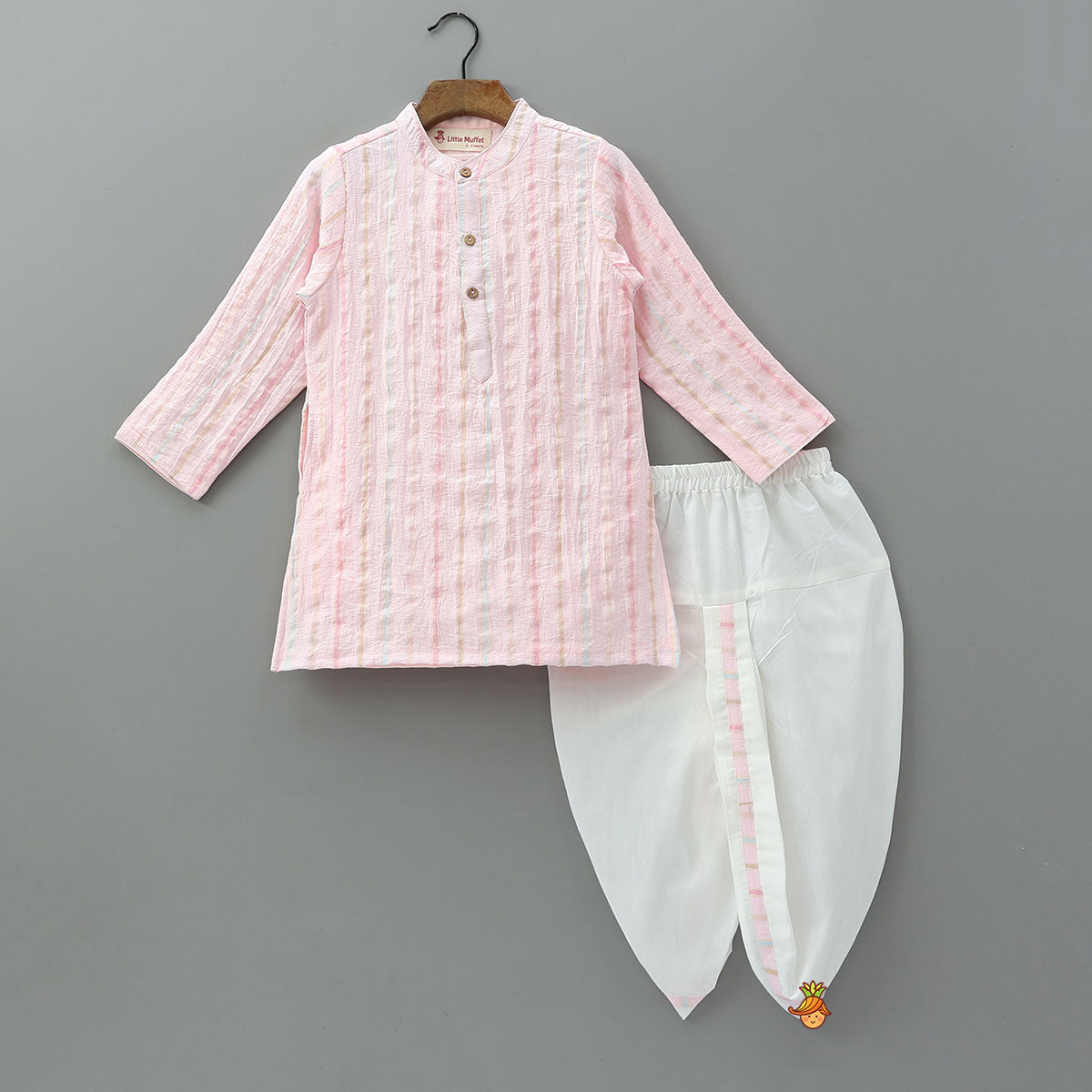 Front Placket Striped Kurta And Dhoti