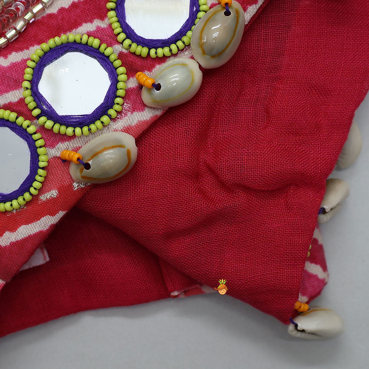 Geometric Mirror Embellished Top With Leheriya Printed Lehenga