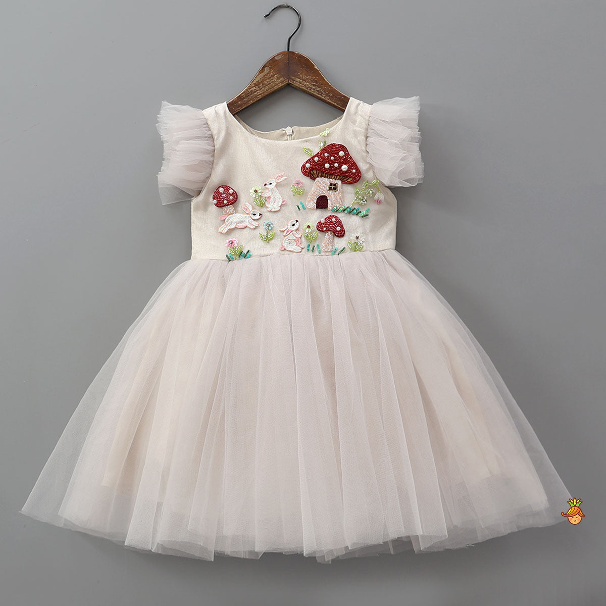 Whimsical Embroidery Tulle Party Dress With Matching Hat
