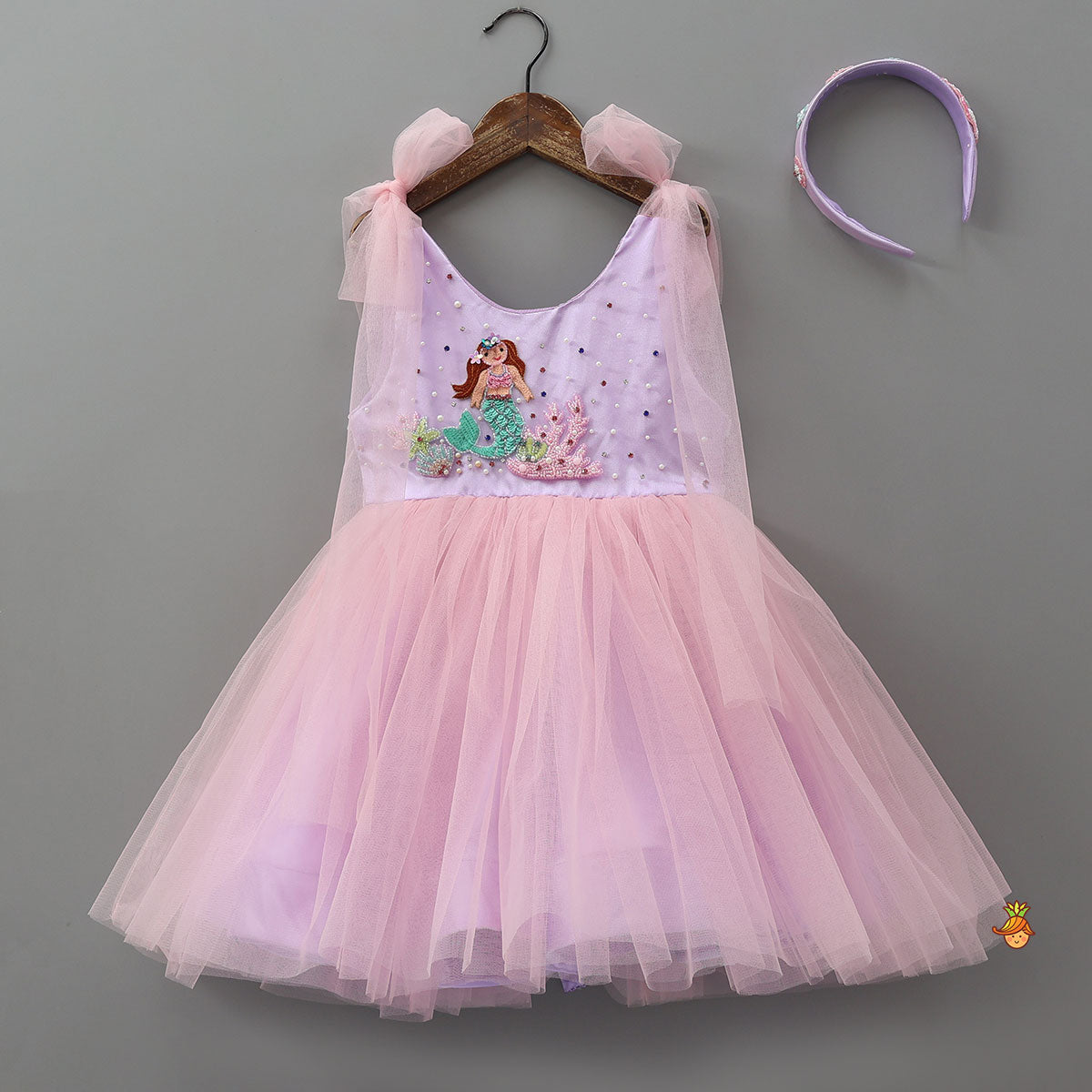 Mermaid Embroidered Tulle Party Dress With Matching Hairband
