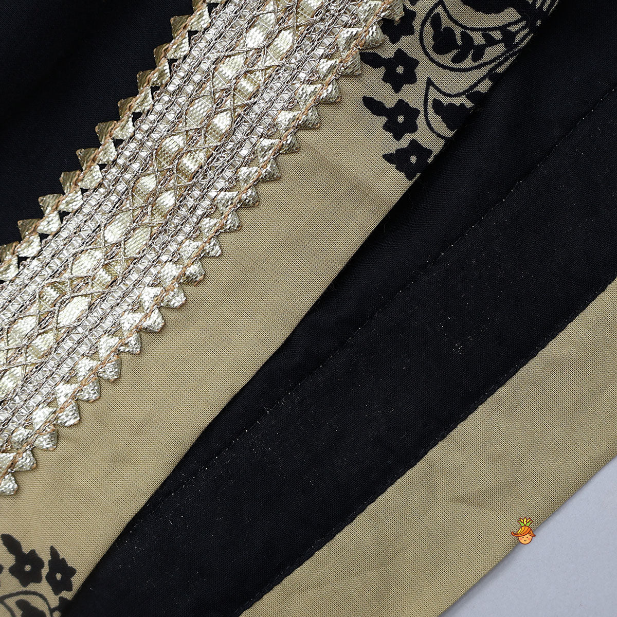 Lace Detailed Crop Top With Printed Lehenga And Dupatta