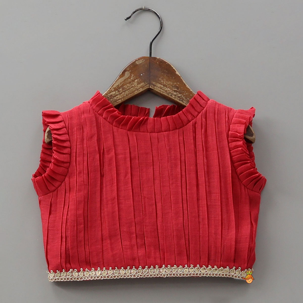 Ruffle Detailed Top With Embellished Flared Lehenga And Dupatta