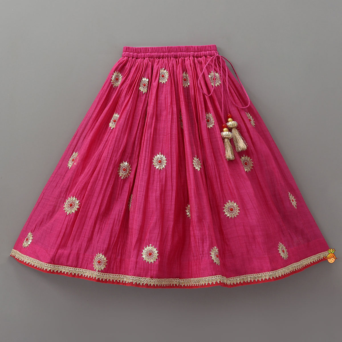Ruffle Detailed Top With Embellished Flared Lehenga And Dupatta