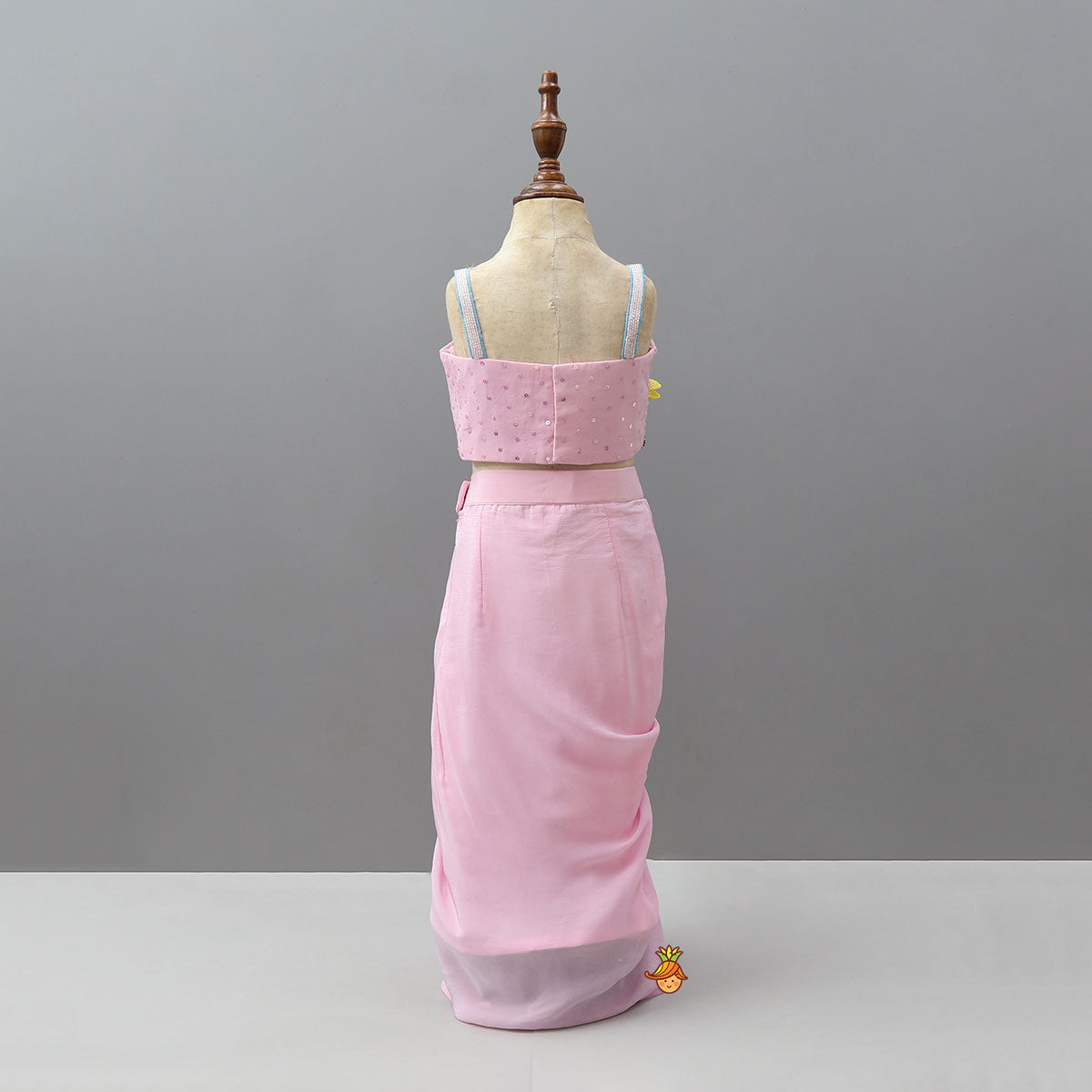Sea Themed Hand Embellished Strappy Top With Draped Dhoti Skirt