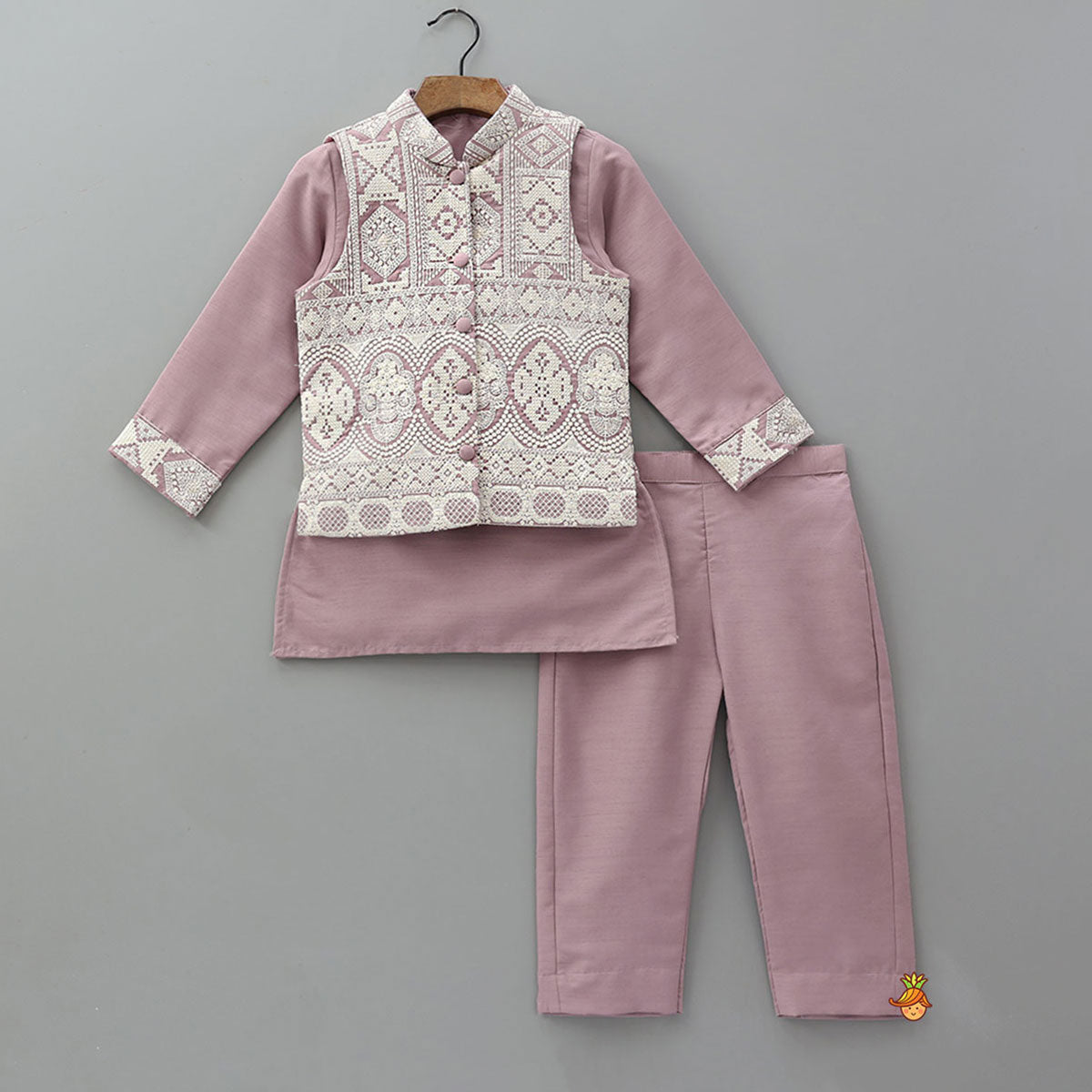 Kurta With Thread Embroidered Jacket And Pyjama