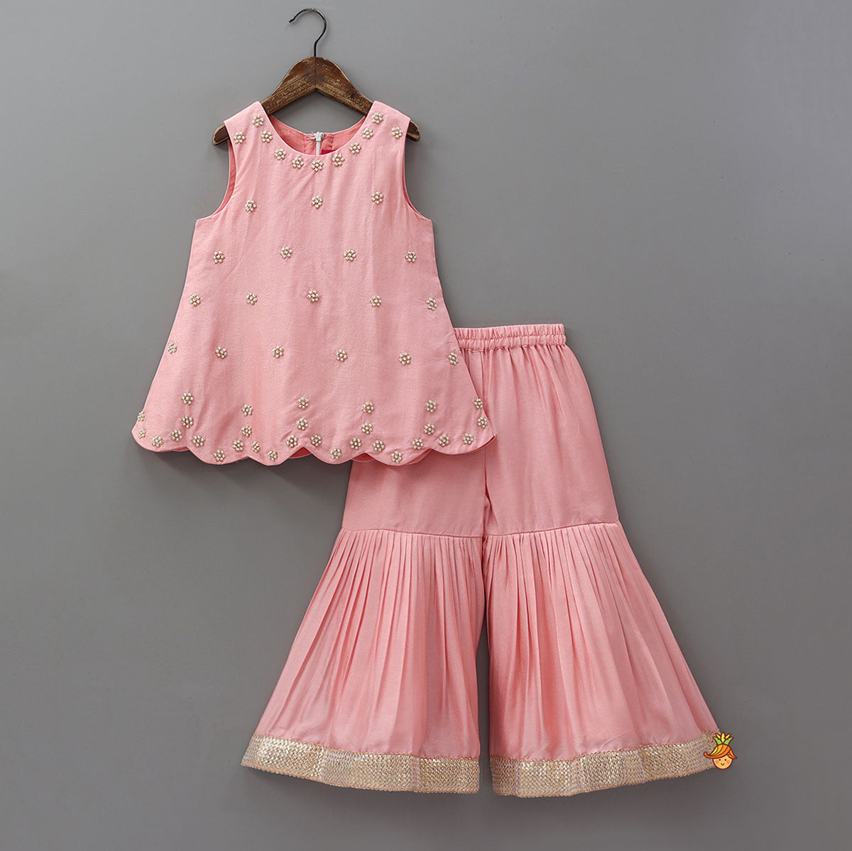 Booti Floral Embroidered Ethnic Kurti With Sharara And Dupatta