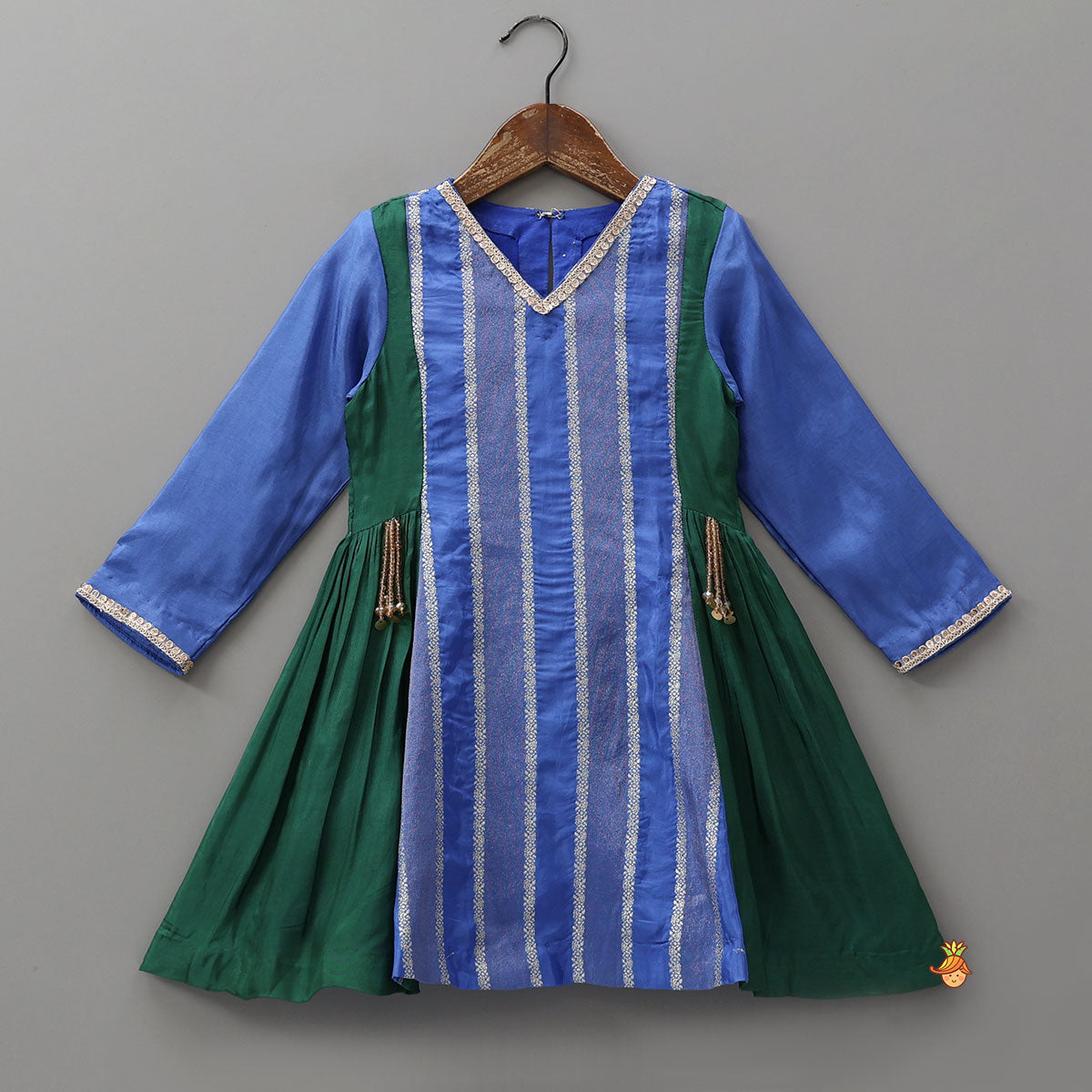 Festive Contrast Panelled Kurti With Flared Palazzo And Dupatta