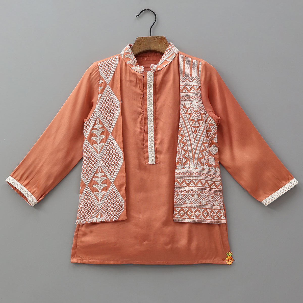 Faux Jacket Style Embroidered Kurta With Pyjama