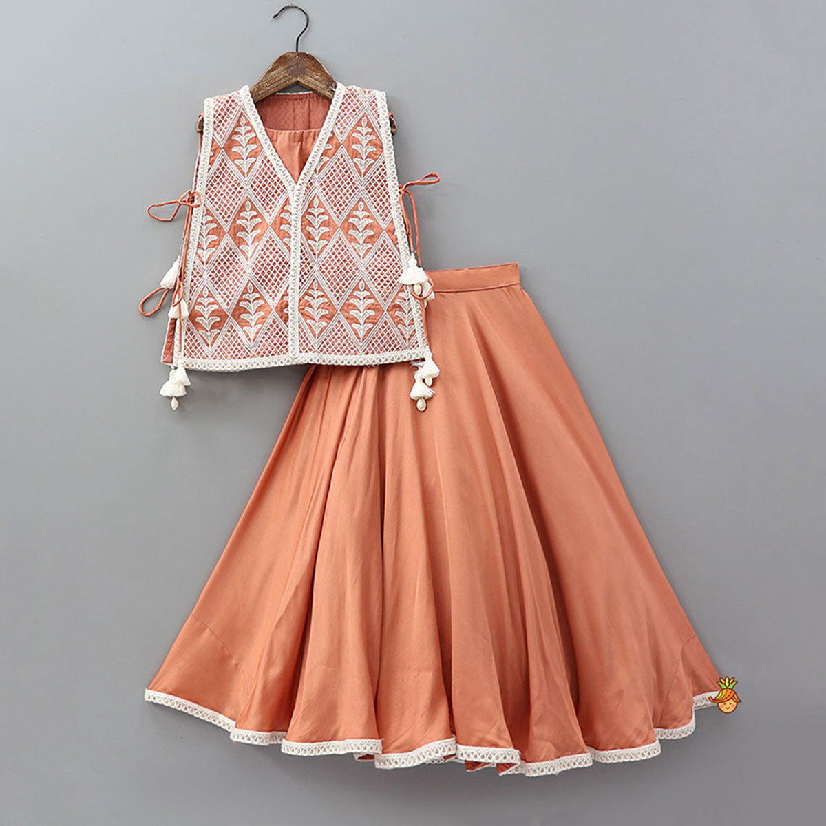 Top With Thread Embroidered Overlay Cape And Flared Lehenga