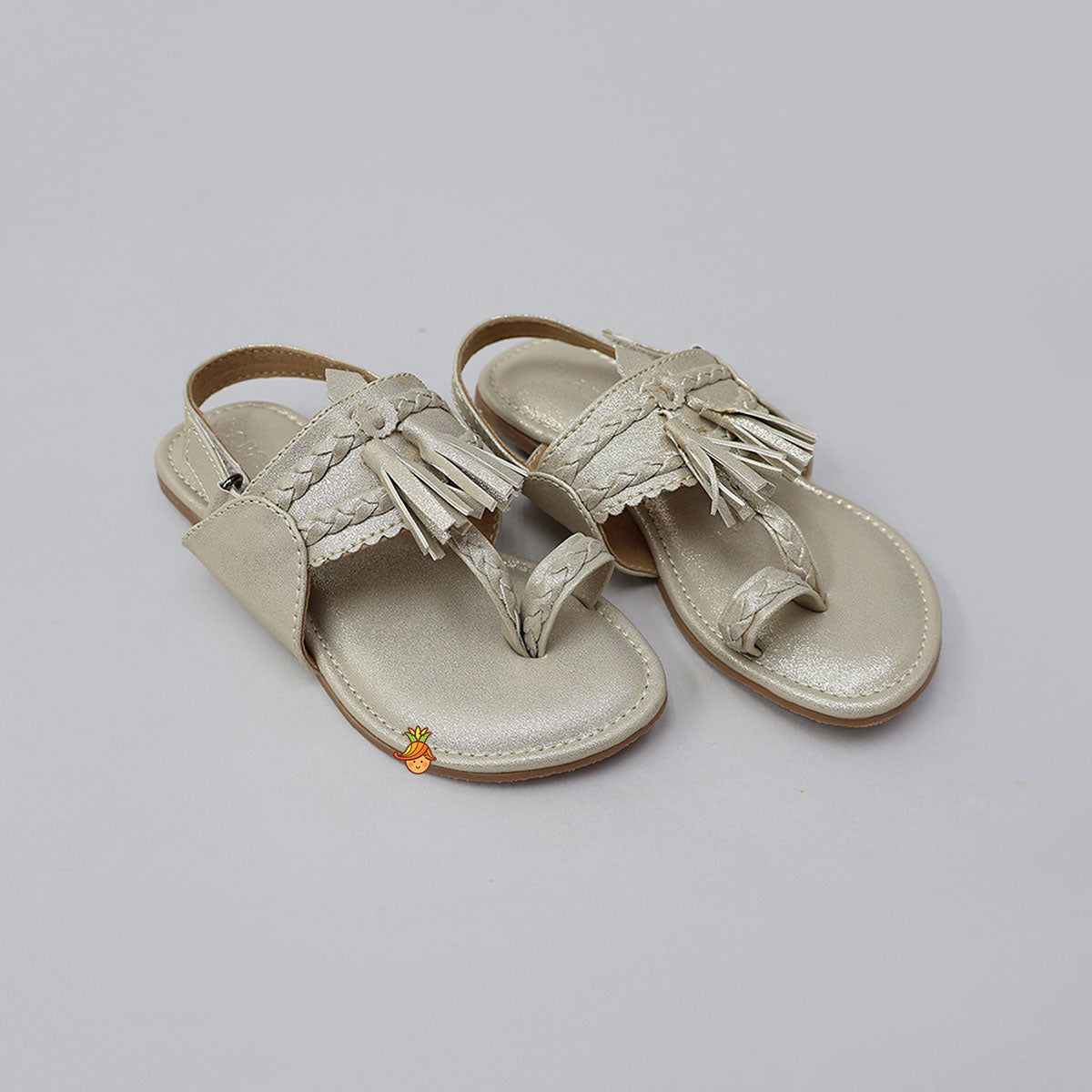 Elegant Shiny Kolhapuri Flats With Braid Detailing