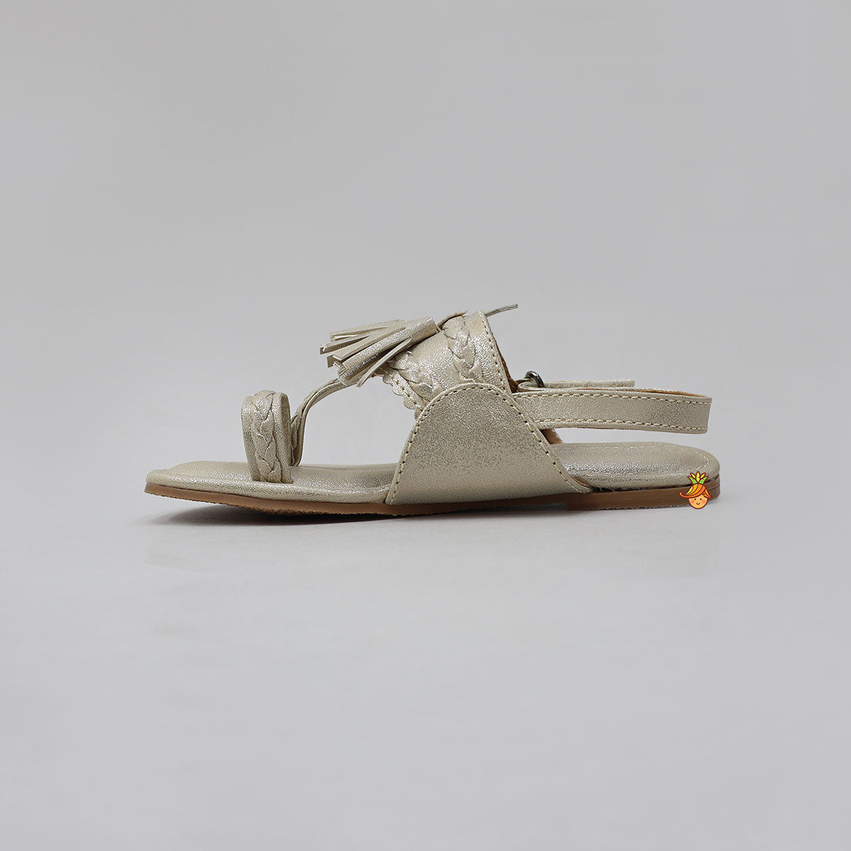Elegant Shiny Kolhapuri Flats With Braid Detailing