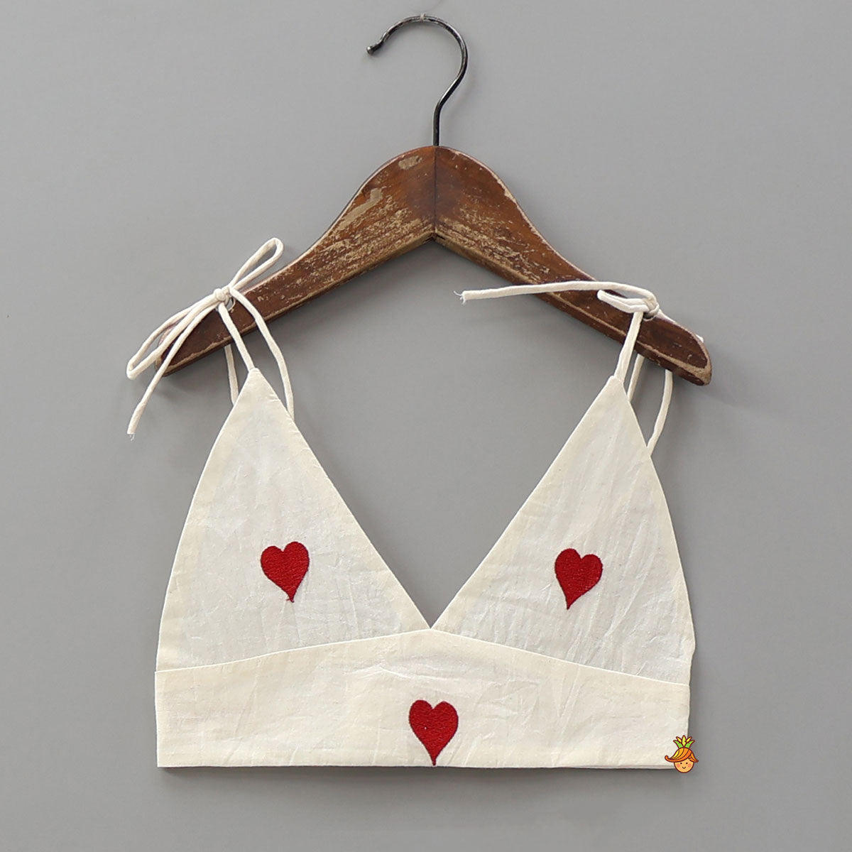 Heart Embroidered Stylish Tie Up Strap Top And Lehenga