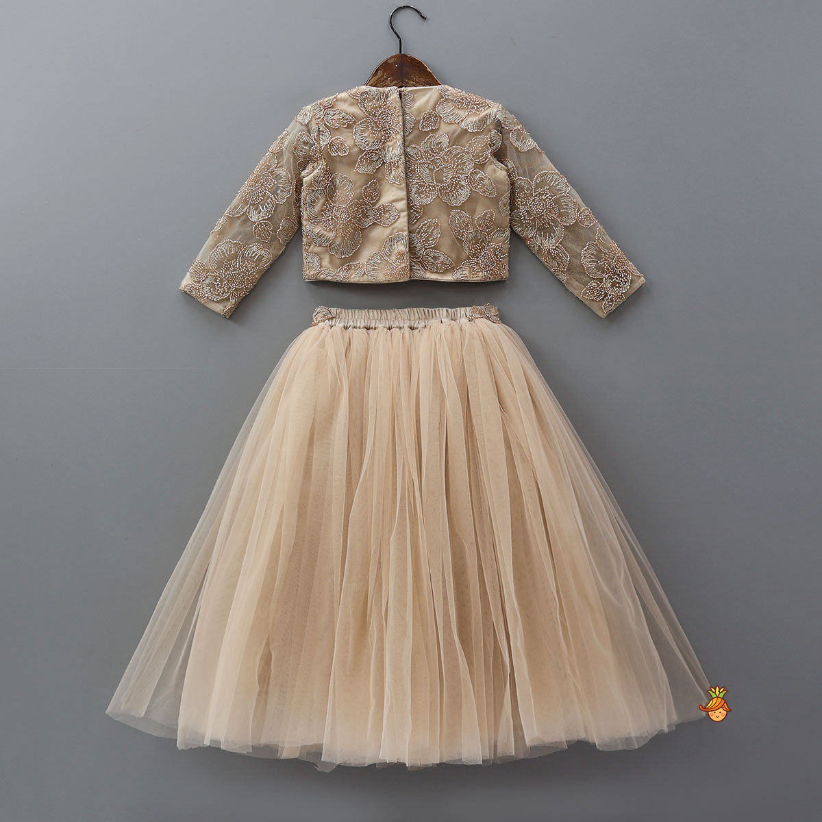 Floral Cutdana Embellished Top With Layered Net Lehenga