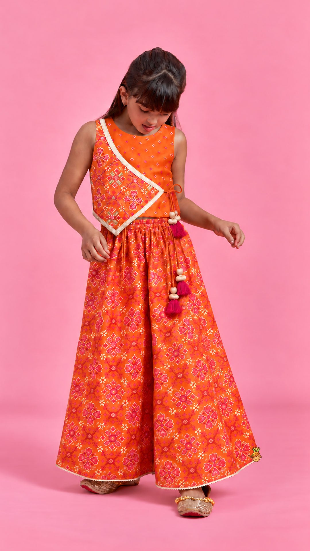 Festive Patola Inspired Angrakha Style Top With Flared Palazzo