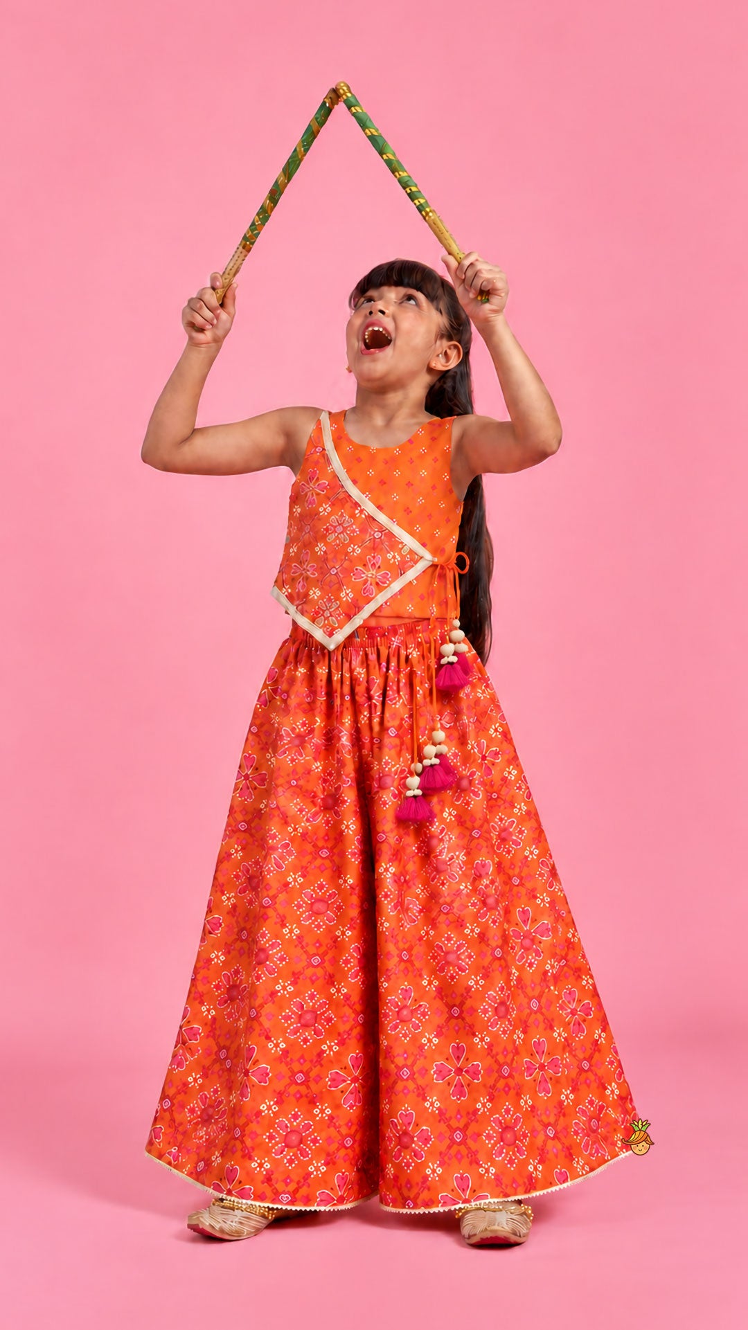 Festive Patola Inspired Angrakha Style Top With Flared Palazzo