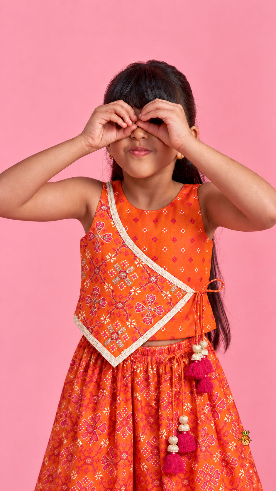 Festive Patola Inspired Angrakha Style Top With Flared Palazzo
