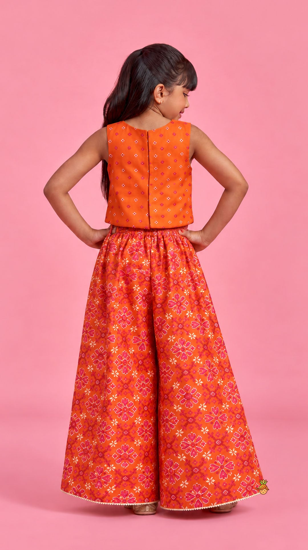 Festive Patola Inspired Angrakha Style Top With Flared Palazzo