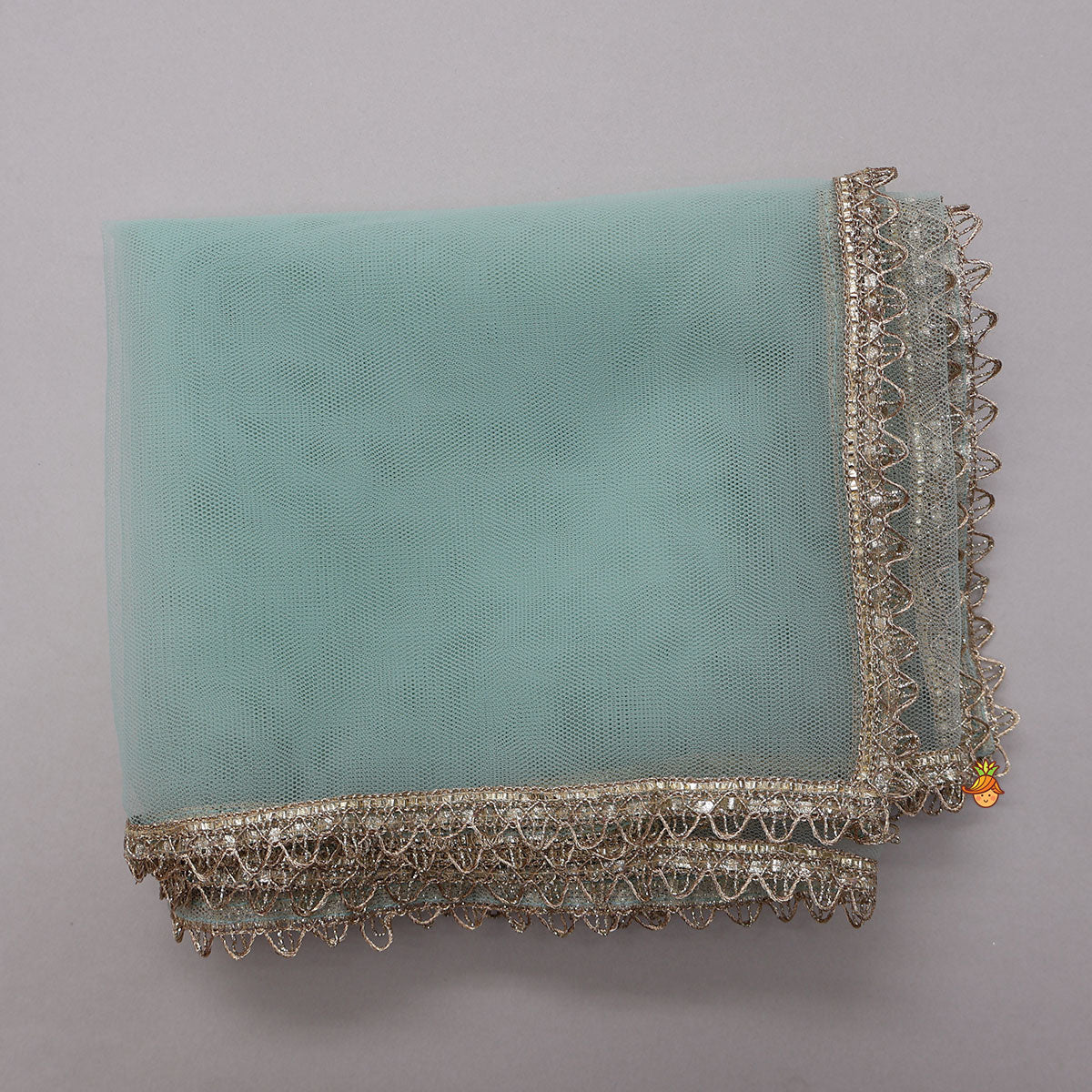 Embroidered Shimmer Crop Top And Lehenga With Net Dupatta