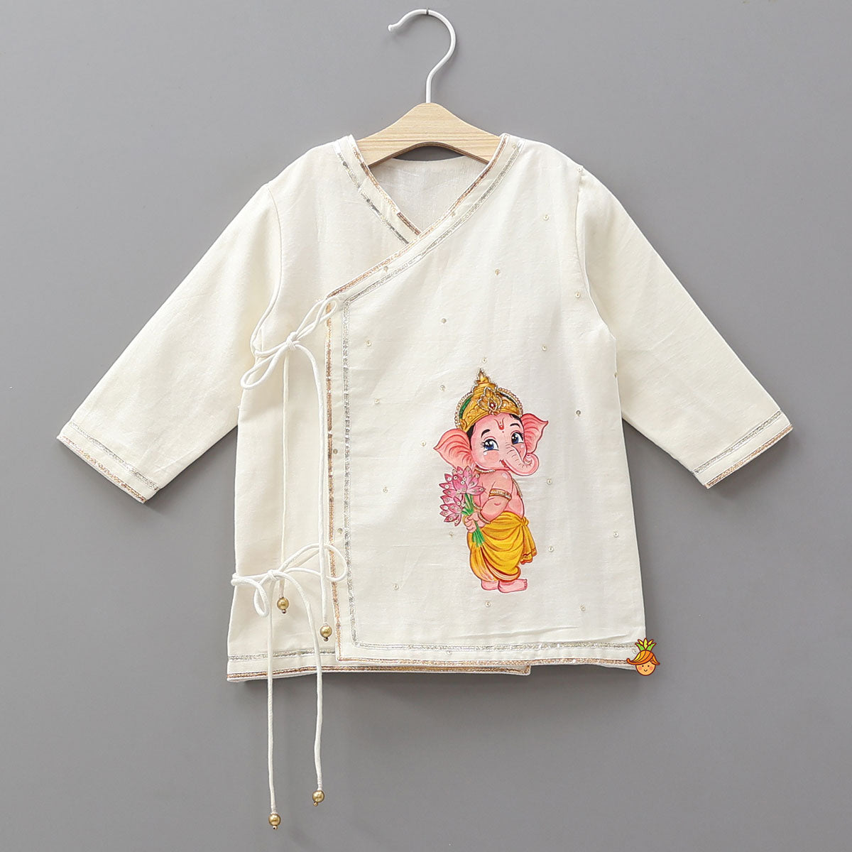 Ganesha Motif Angrakha Kurta With Dhoti